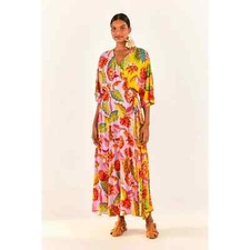 Farm Rio Mixed Beaks & Bananas Tropical Maxi Wrap Dress