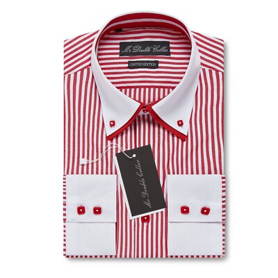 Luxus Herren Freizeit weiß & rosa Doppelkragen Button Down italienisches Hemd M - 3XL
