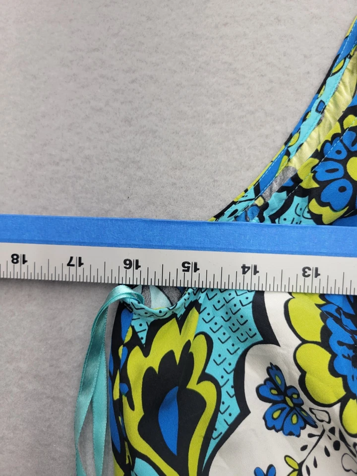 Vestido Arden B Mujer Grande Azul Halter Top Hasta la Rodilla Floral Mezcla Seda Foto 4 de 4