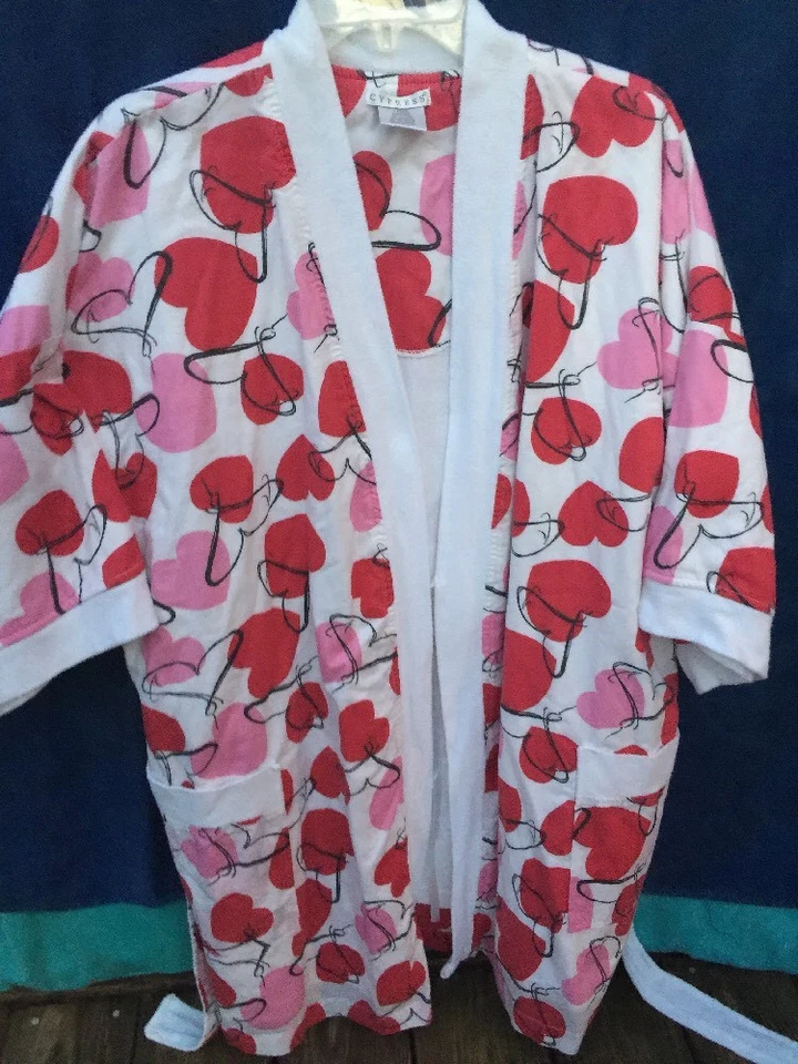 Casi Nuevo CYPRÉS Bata Spa Yoga Playa Pijama ROSA ROJO CORAZONES Mujer Talla L Foto 3 de 4