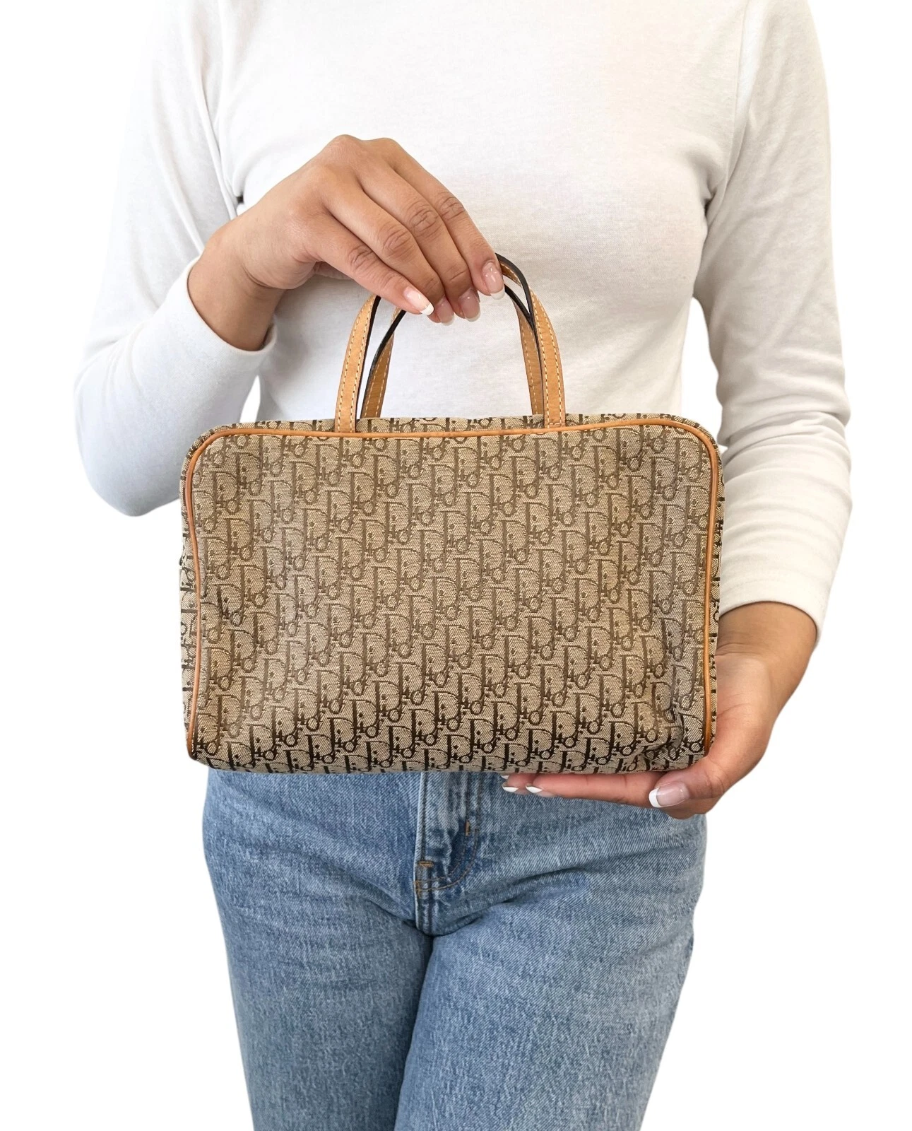 Mini sac à main Christian Dior vintage trotteur monogramme logo toile marron