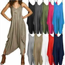 Ladies Cami Strappy Baggy Sleeveless Dress Women Harem Jumpsuit Romper Playsuit 