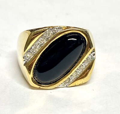 Men's Ring Fashion Metal Gold Color Inlaid Black Stone Size 10