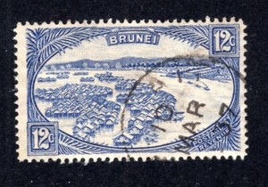 Brunei 1924 12c blue View of Brunei, Scott 61 used, value = $11.00