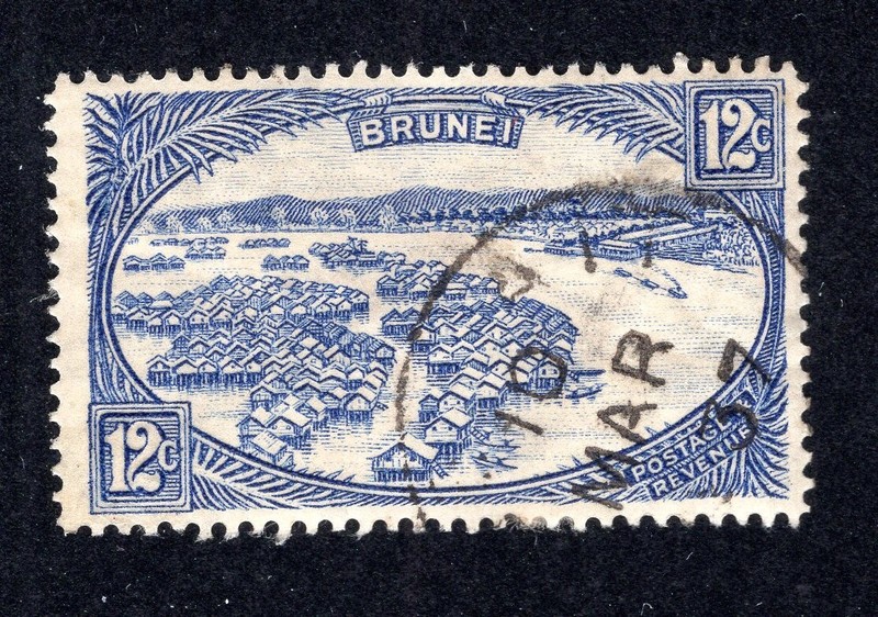 Brunei 1924 12c blue View of Brunei, Scott 61 used, value = $11.00