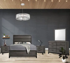 Kings Brand Furniture – Ambroise 5-Piece Queen Size Bedroom Set, Grey/Black