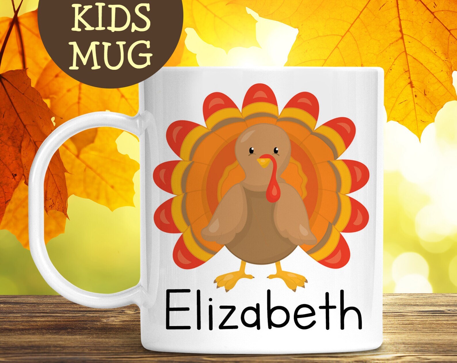 Kids Personalized Thanksgiving Turkey Cup With Childs Name Dishwasher Safe