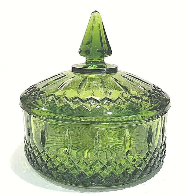 Vintage EAPG, Emerald Green Glass, Round Lidded Candy DishMulti Use eBay