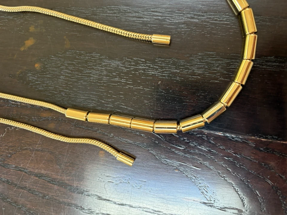 IMPRESIONANTE Collar Michael Kors Ajustable Tono Dorado BARRIL Y CUERDA Moda, 36" L Foto 3 de 4