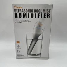 Crane Ultrasonic Cool Mist Travel Humidifier 8 oz with 3 Filters Included White