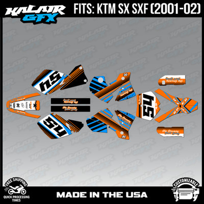 Graphics Kit for KTM SX SXF 125 250 380 520 525 (2001-2002) Split Series - Cyan