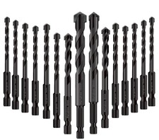 15 pcs Black Masonry Drill Bits Set, Ceramic Tile Drill Bits Carbide Tip for ...
