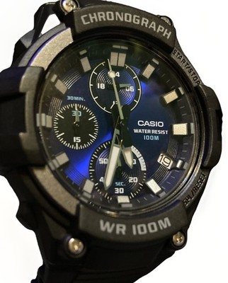 Casio MCW110H 2A2TN Men s Chronograph Quartz Watch   Black/Blue Resin, 100M WR  