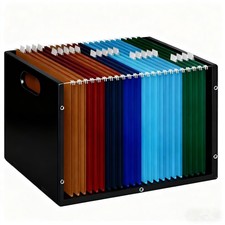 Hanging File Organizer Box With Handle Acrylic Folder Storage Letter Size Black