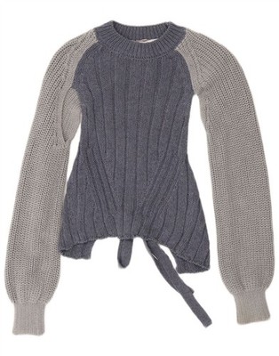 Zara Damen Crop Strick Arm Pullover UK 8 Small Grau Colourblock Baumwolle PG10