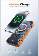 Solar Power Bank 49800mAh Wireless Portable Charger USB-C 15W Fast Charging LED