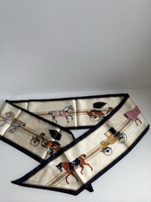 Vintage Equestrian Carriage Print Scarf In Silky Polyester NWOT