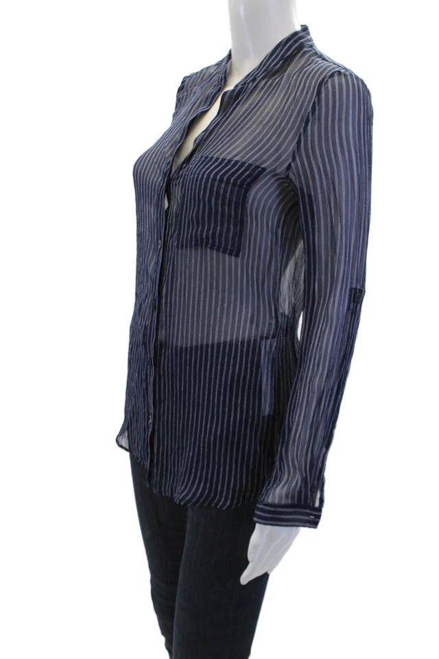 Camisa Diane Von Furstenberg para mujer a rayas con botones azul marino talla 0 Foto 2 de 4