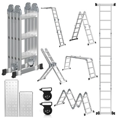Klappleiter Mehrzweckleiter 150kg Teleskopleiter 4x4/4x5 Tragbar Ausziehbar