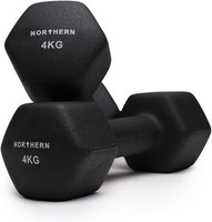 NORTHERN Neoprene Dumbbells 4kg x2 Pair Hex Anti-Roll Weights Aerobic Home Gym