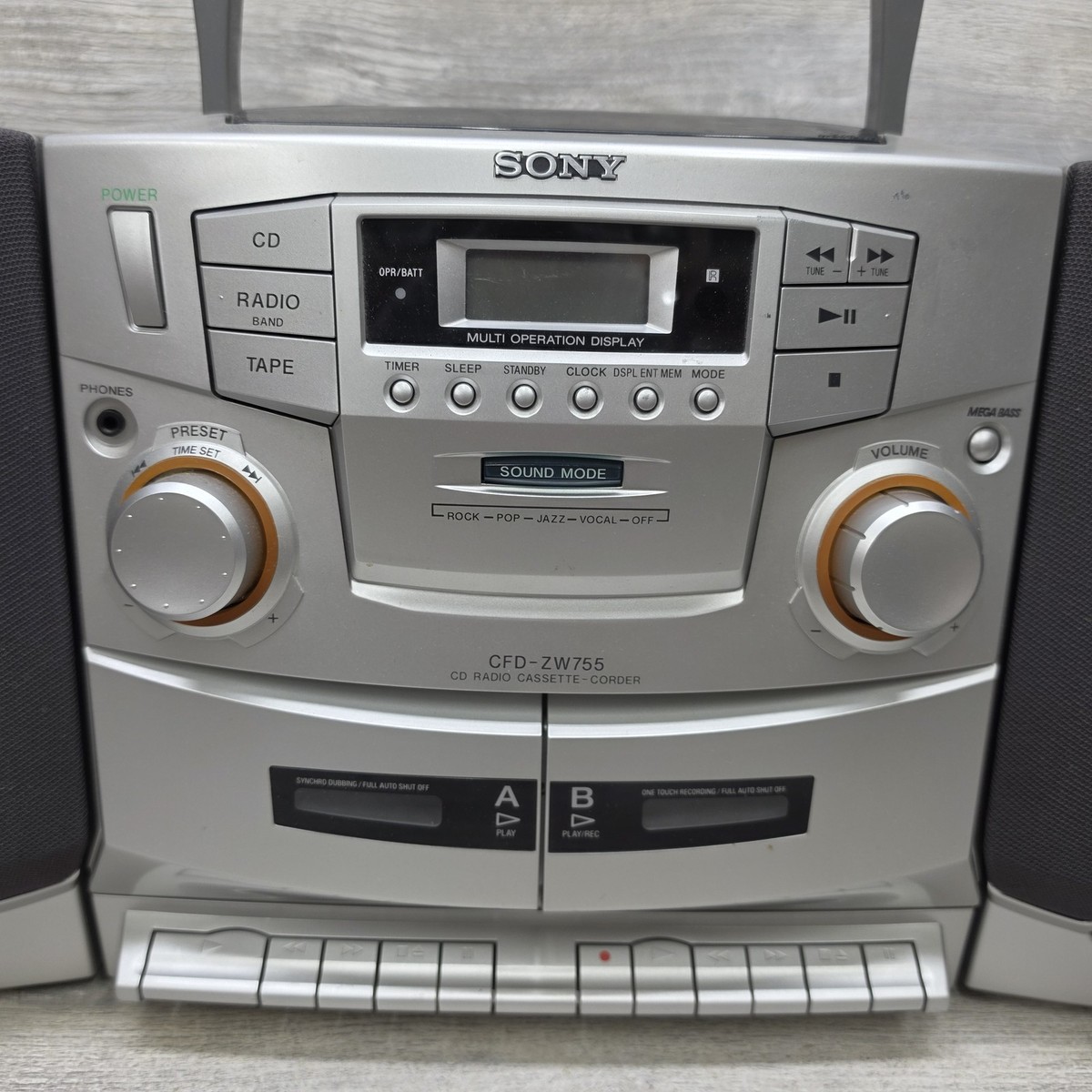 Sony CFD-ZW755 CD Radio Dual Cassette Boombox Mega Bass Bad CD