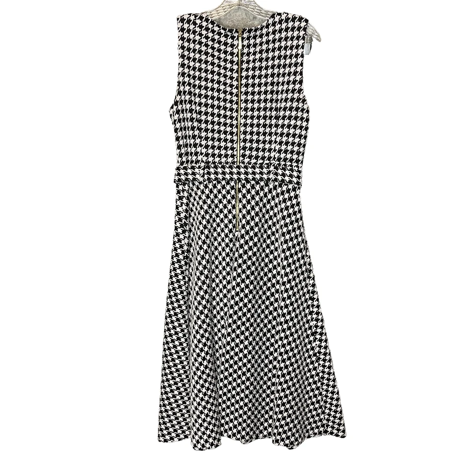 Vestido midi elástico con cinturón línea A mono pata de gallo clásico de Calvin Klein para mujer 10 Foto 2 de 4