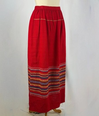 Red Maxi Blanket Skirt 29in Waist Handwoven Wool Southwest Fully Lined Excellent