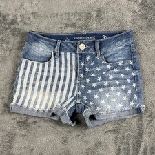 So Favorite Shortie Shorts Girls 12 Blue Denim American Flag Cotton Cuffed Hem