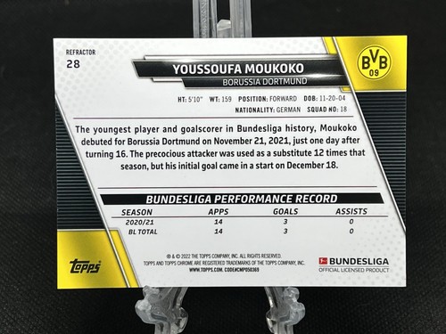 2021-22 Topps Chrome Bundesliga - Rifrattore Youssoufa Moukoko #28 - Foto 2 di 2