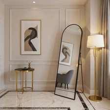 59”x16” Arched Full Length Mirror – Black Wall Mounted / Free Standing