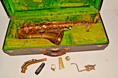 ca.1917 ANTIQUE C.G. CONN ALTO SAXOPHONE NEW WONDER ? IMPROVED? +NY MOUTHPIECE