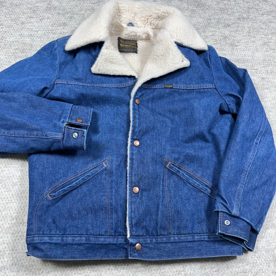 Abrigo de Colección Años 70 Wrangler Wrange Hombres Mediano Sherpa Forrado Denim Chaqueta EE. UU. Occidental Foto 4 de 4