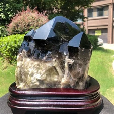 12.03LB Natural smoky quartz obelisk mineral specimen tea-crystal healing+stand