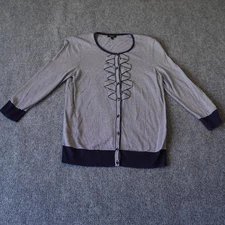 Talbots Weekend Navy Striped Cardigan Button Front Sweater Womens Size Small