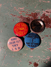 1960s  LSD Buttons  - Set of Three - 1.5 Inch Pinbacks - Acid - Stocking Stuffer