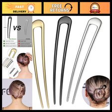 U-Shaped Metal Hair Pins - 2 Prong Forks for Chignon Updos - 3 Pcs Black, Gold,