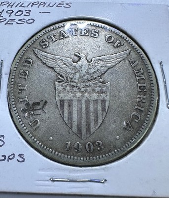 1903p US-Philippines 1 Peso Silver Coin w/ Chinese Chopmarks- lot #13