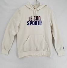 le coq sportif White Logo Graphic Drawstring Hoodie Sweatshirt Sz L NEW
