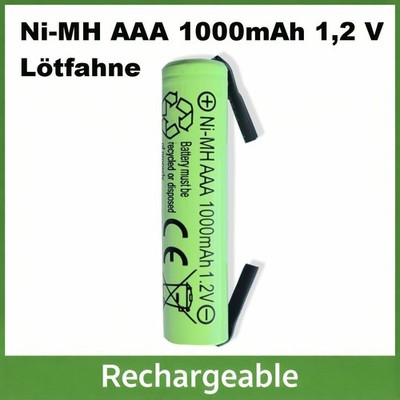 AAA NiMH 1000 mAh 1,2 V Akku U-Lötfahne wiederaufladbar Micro Batterie R3