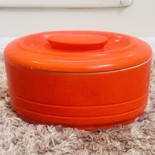 MCM Westinghouse Oval Red/Orange Refrigerator Dish W/ Lid Read Description Pls