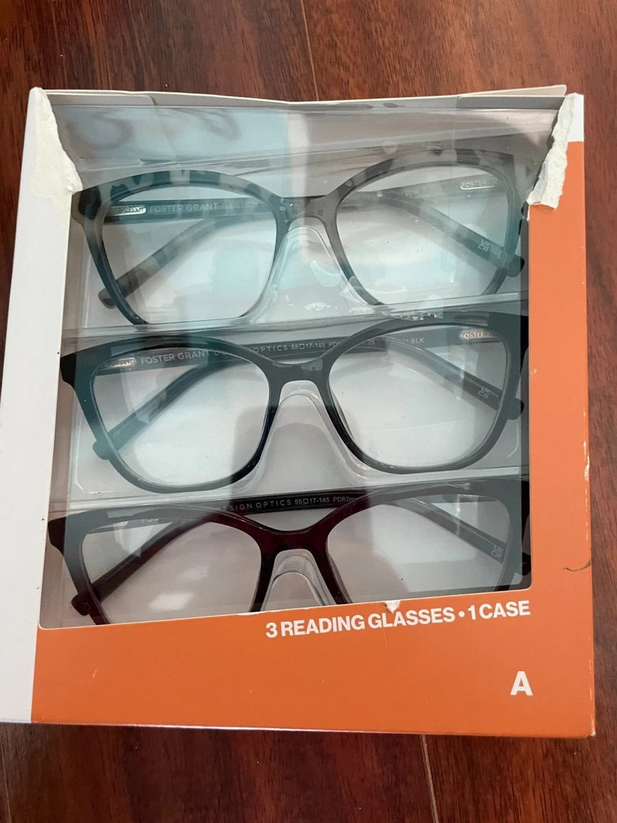 Foster Grant Design Optics +1.25 Readers 3-Pack w/ Case C red tortoise black