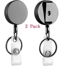 2 Pack Heavy Duty Retractable Badge Holder Reel Metal ID Badge Holder