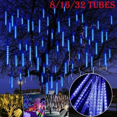 32 TUBE Meteor Shower Lights Fairy String Lights Outdoor Garden Waterproof Decor