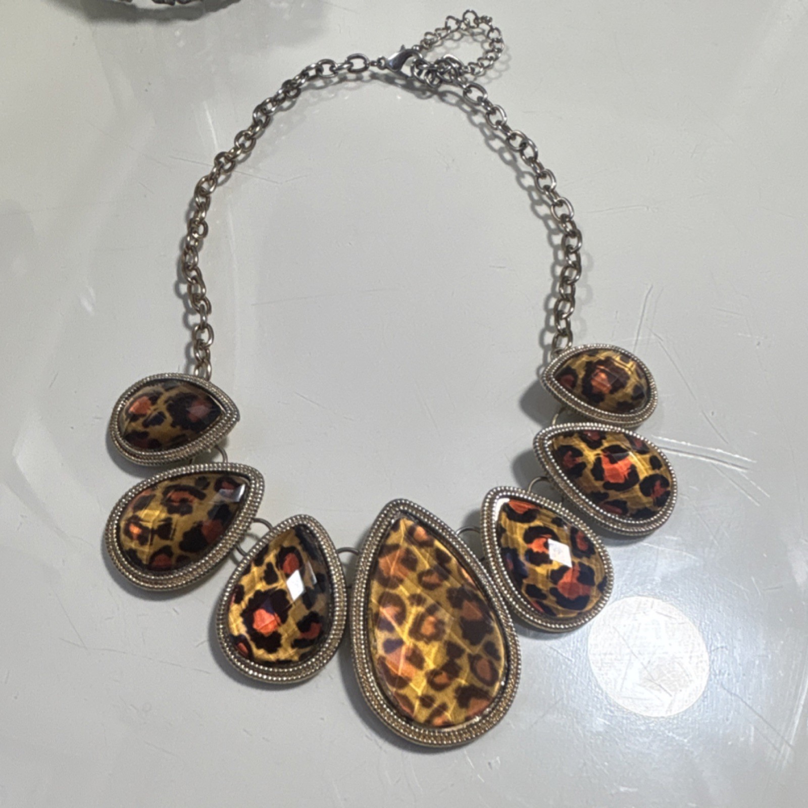 Statement Leopard Print Teardrop Necklace Gold Br… - image 3