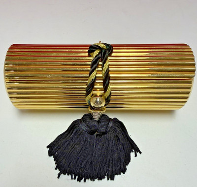 Vintage Lancôme Gold Plated Metal Lipstick Evening Minaudiere Purse with Chain