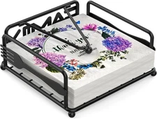 Flat Napkin Dispenser with Weighted Arm, Square Cocktail Paper Holder of Elegant