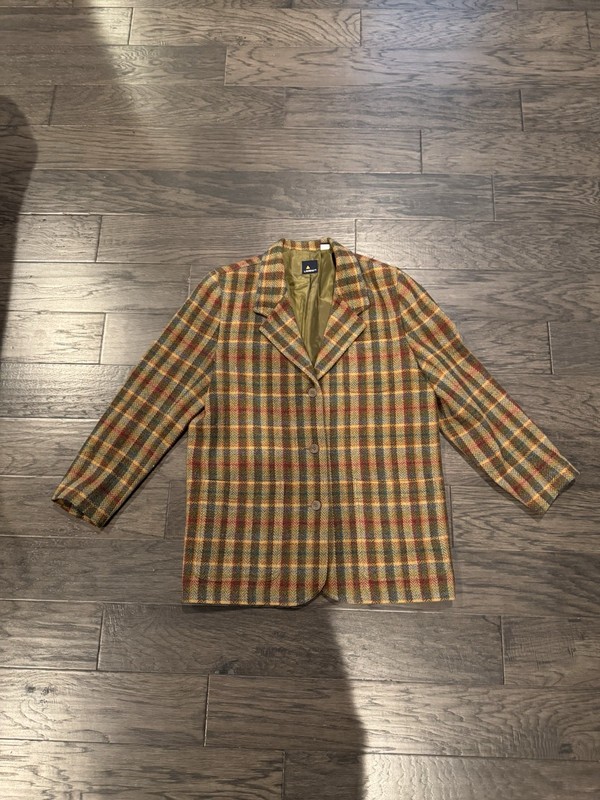 VINTAGE Lizsport Jacket Women Size 10 Brown Blue Red Plaid 100% Wool Blazer