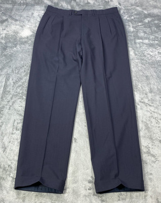 Ermenegildo Zegna Su Misura Pants Men Fits 35x30 Navy Blue Pleated Chino Cuffed