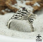 Vintage Sterling .925 Silver Flying Dragon & Red Crystal Ring