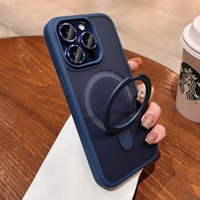 Matt MagSafe Case iPhone 11 12 13 14 15 16 17 Pro Max Ring Halter Hardcover